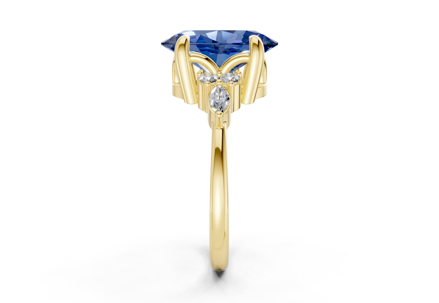 Lyra Sapphire Gemstone Accent Oval Cut 1.8mm Engagement Ring