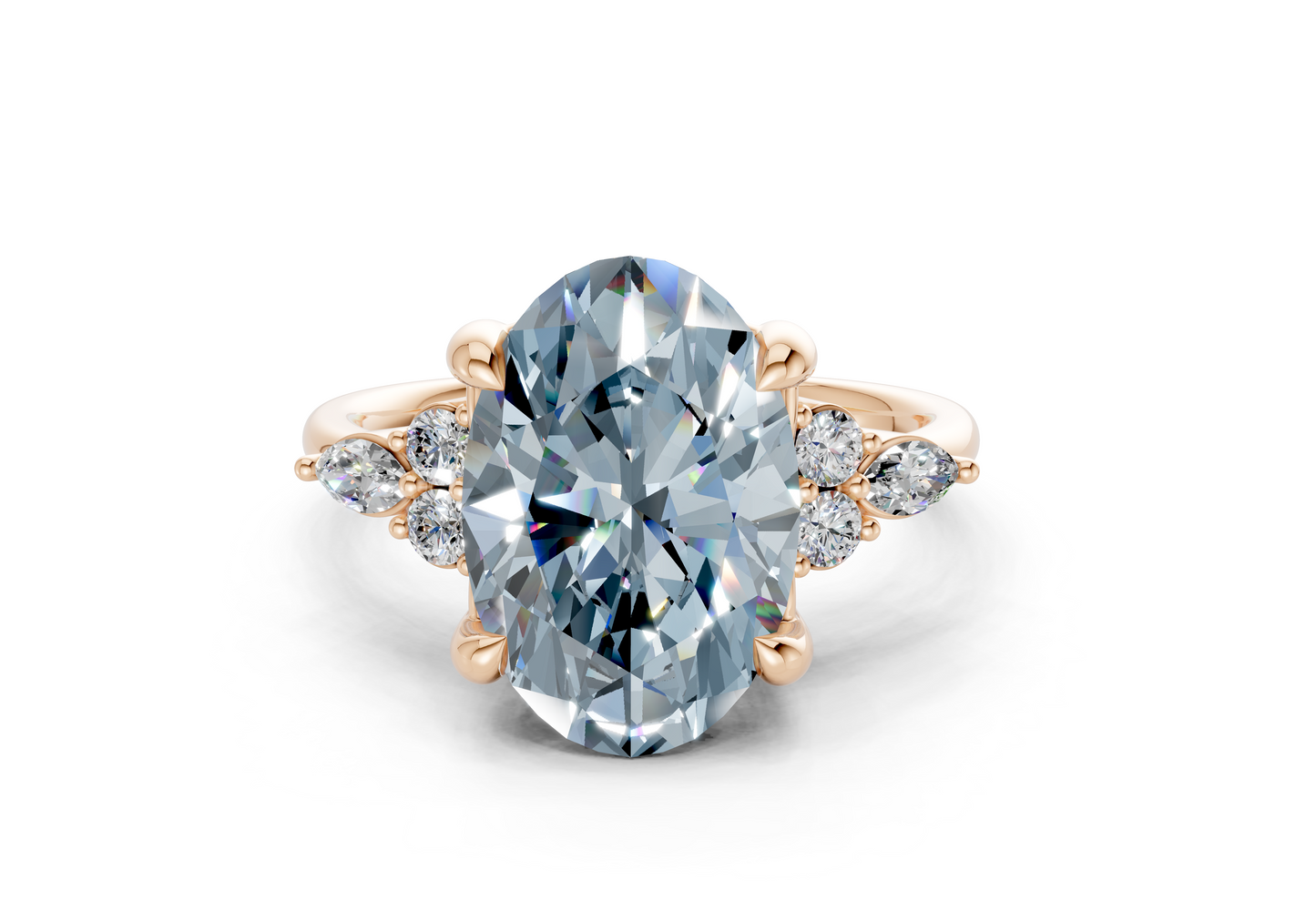 Lyra Blue Diamond Accent Oval Cut 2.3mm Engagement Ring