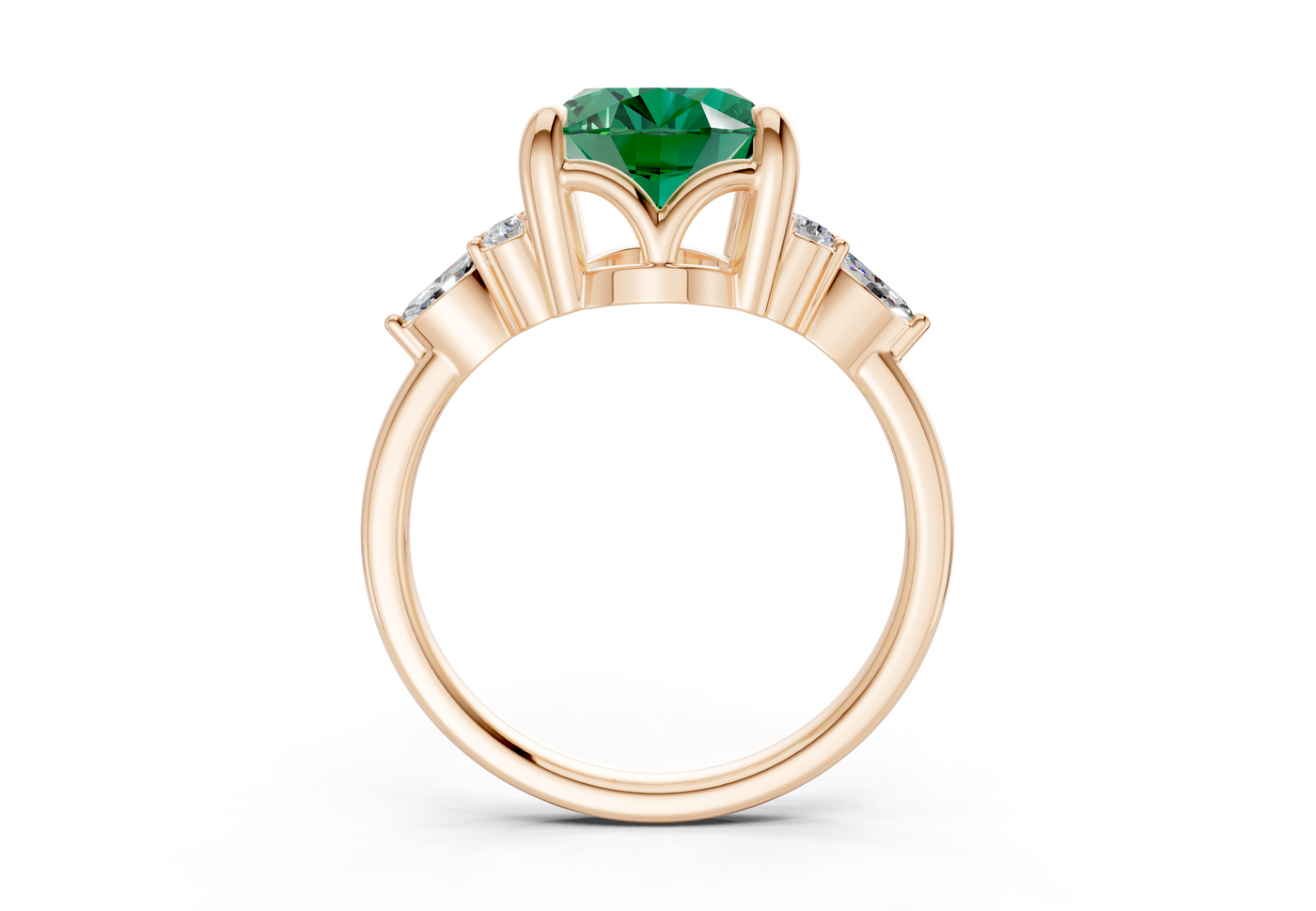 Lyra Emerald Gemstone Accent Oval Cut 1.8mm Engagement Ring