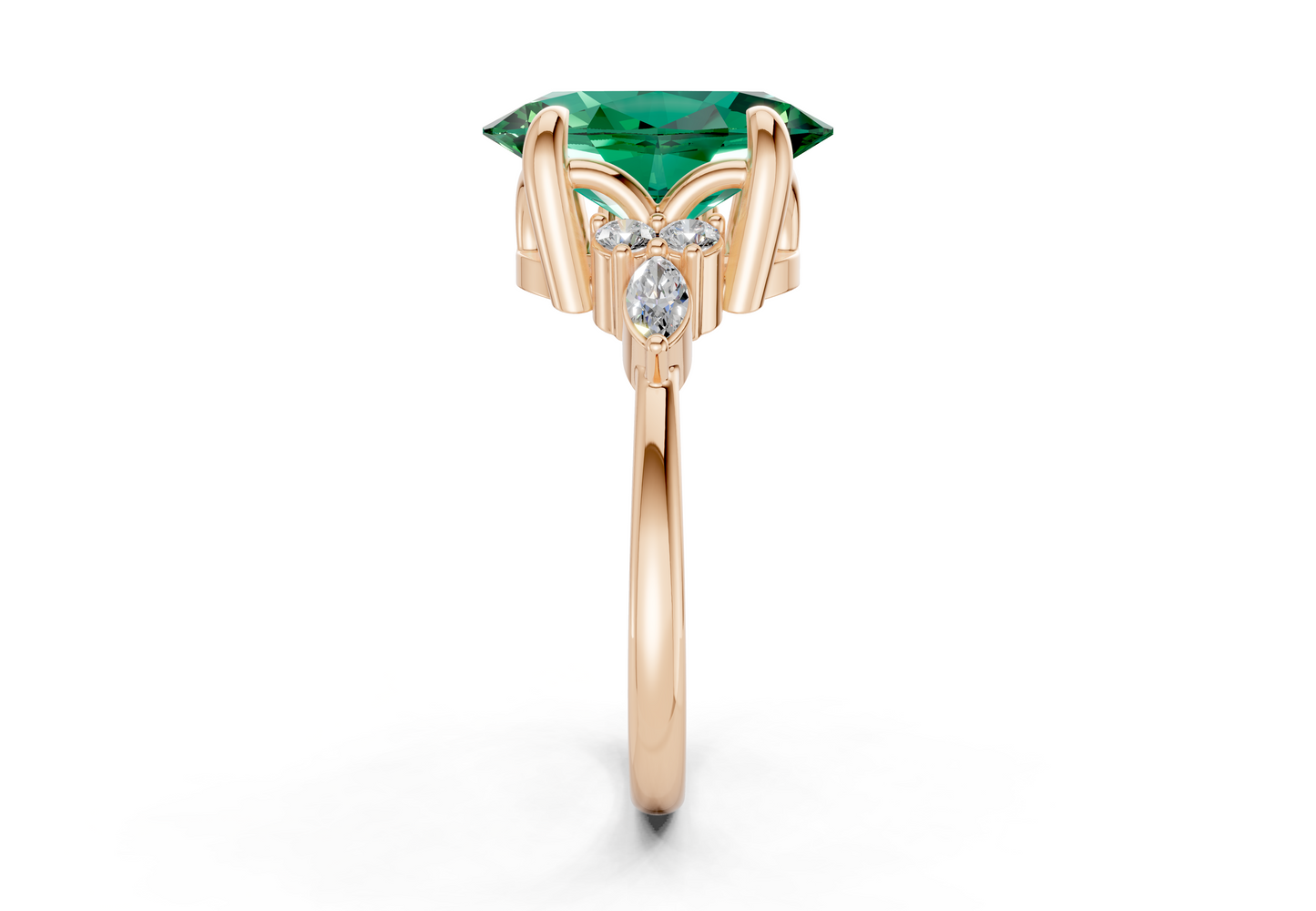 Lyra Emerald Gemstone Accent Oval Cut 2mm Engagement Ring
