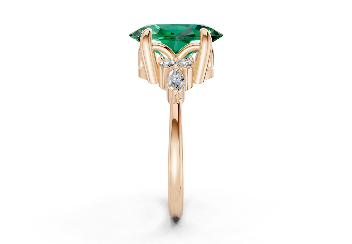 Lyra Emerald Gemstone Accent Oval Cut 2.3mm Engagement Ring