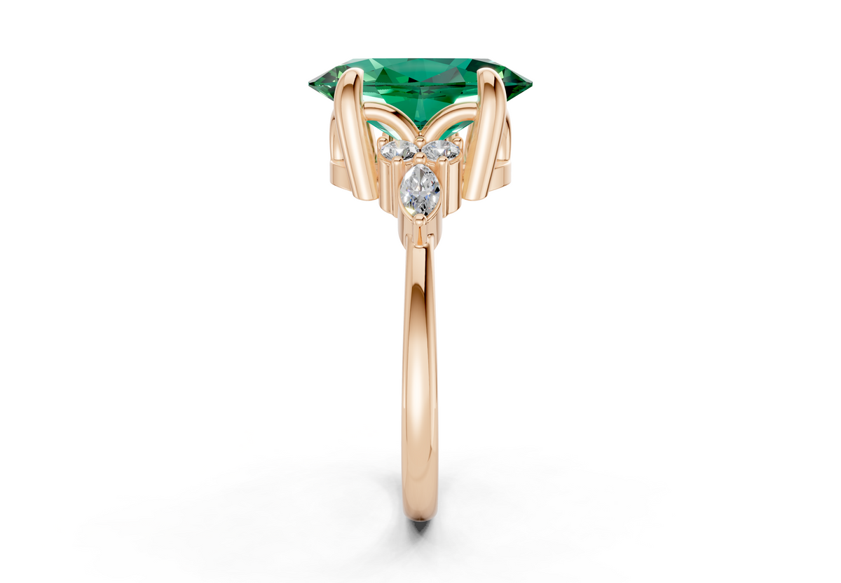 Lyra Emerald Gemstone Accent Oval Cut 1.8mm Engagement Ring