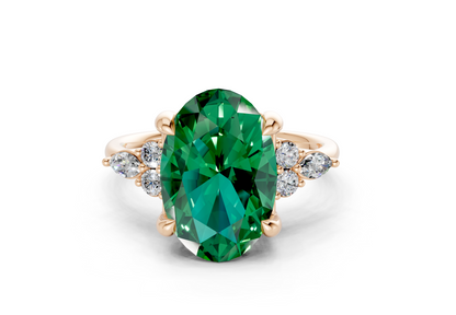 Lyra Emerald Gemstone Accent Oval Cut 2mm Engagement Ring
