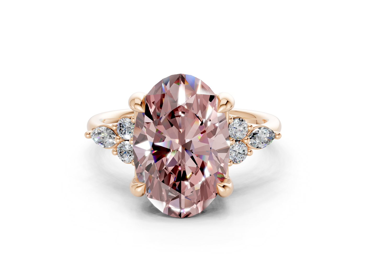 Lyra Pink Diamond Accent Oval Cut 1.8mm Engagement Ring