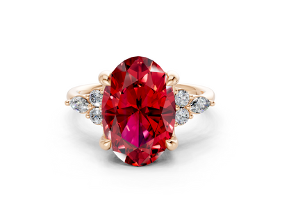 Lyra Ruby Gemstone Accent Oval Cut 1.8mm Engagement Ring
