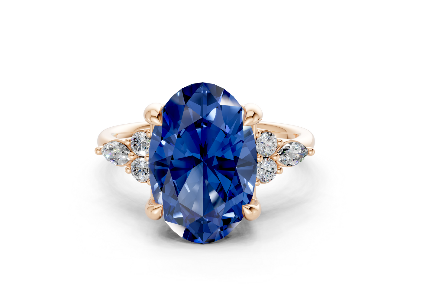 Lyra Sapphire Gemstone Accent Oval Cut 1.8mm Engagement Ring
