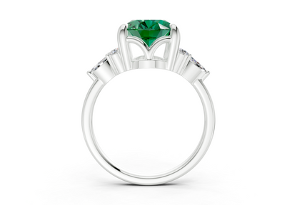 Lyra Emerald Gemstone Accent Oval Cut 2mm Engagement Ring