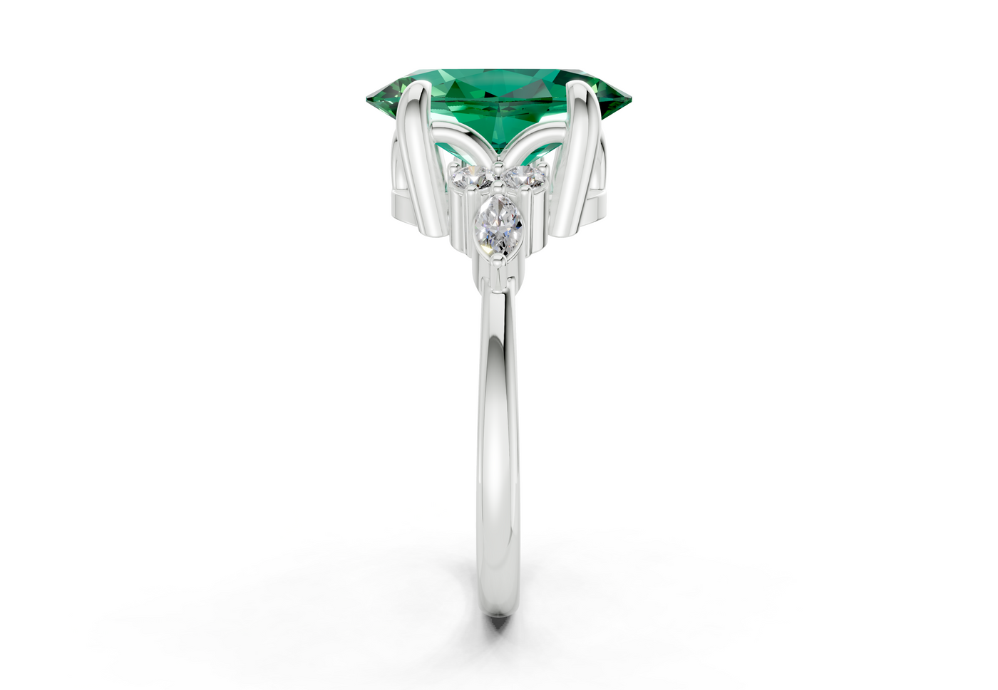 Lyra Emerald Gemstone Accent Oval Cut 2mm Engagement Ring