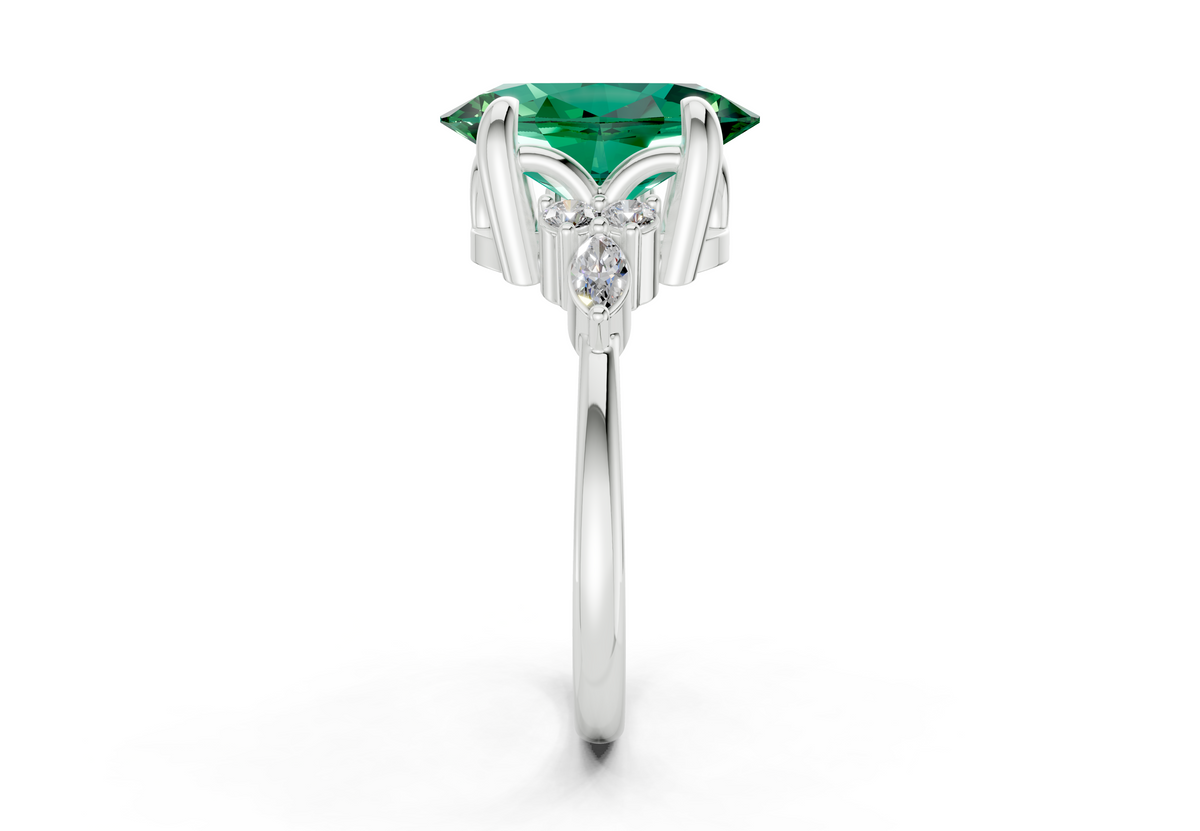 Lyra Emerald Gemstone Accent Oval Cut 2.3mm Engagement Ring