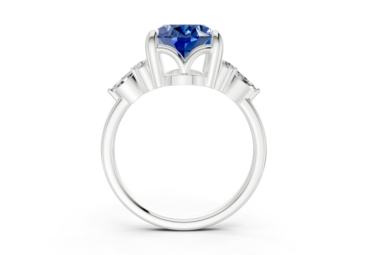 Lyra Sapphire Gemstone Accent Oval Cut 1.8mm Engagement Ring