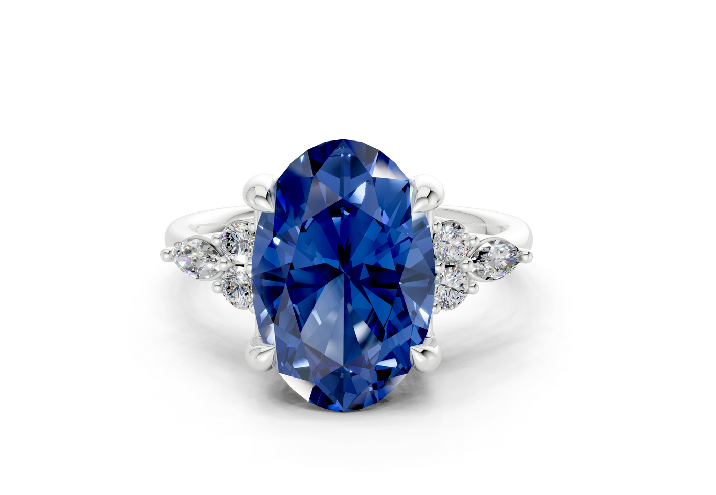 Lyra Sapphire Gemstone Accent Oval Cut 2mm Engagement Ring