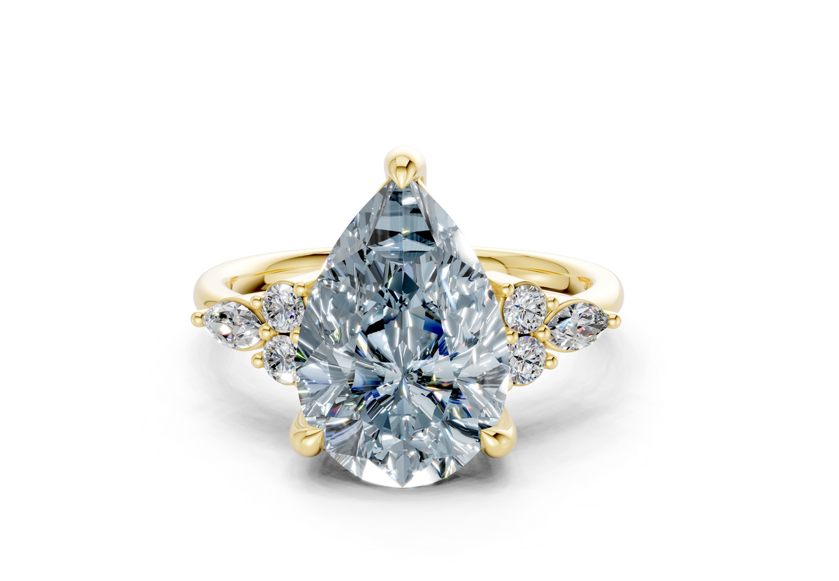 Lyra Blue Diamond Accent Pear Cut 1.8mm Engagement Ring