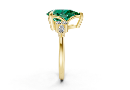 Lyra Emerald Gemstone Accent Pear Cut 2mm Engagement Ring