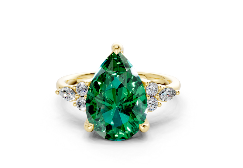 Lyra Emerald Gemstone Accent Pear Cut 1.8mm Engagement Ring