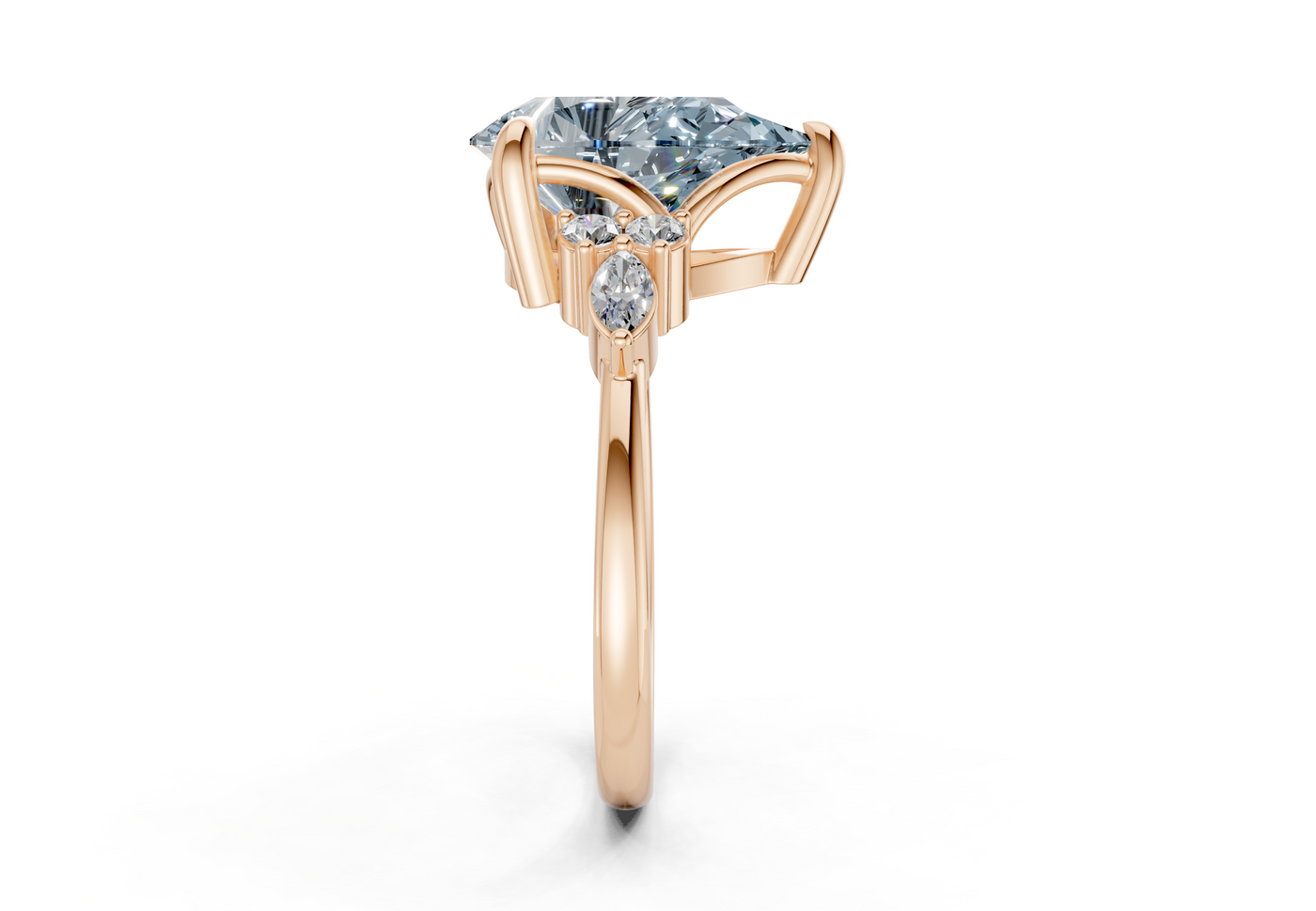 Lyra Blue Diamond Accent Pear Cut 1.8mm Engagement Ring