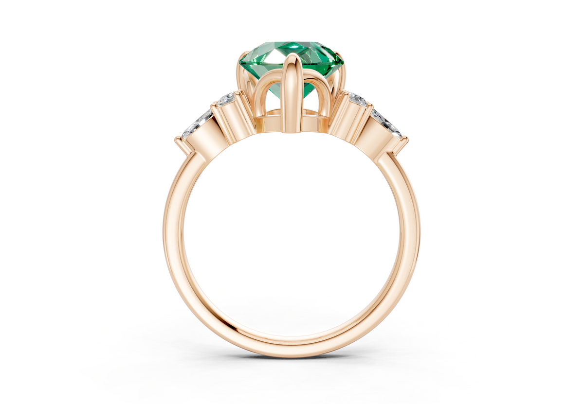 Lyra Emerald Gemstone Accent Pear Cut 1.8mm Engagement Ring