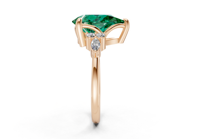 Lyra Emerald Gemstone Accent Pear Cut 2mm Engagement Ring
