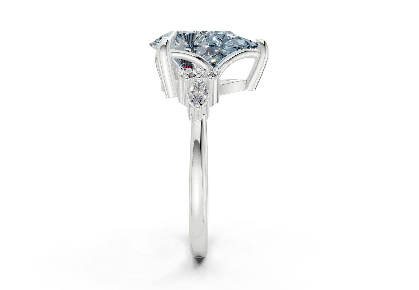 Lyra Blue Diamond Accent Pear Cut 2.3mm Engagement Ring
