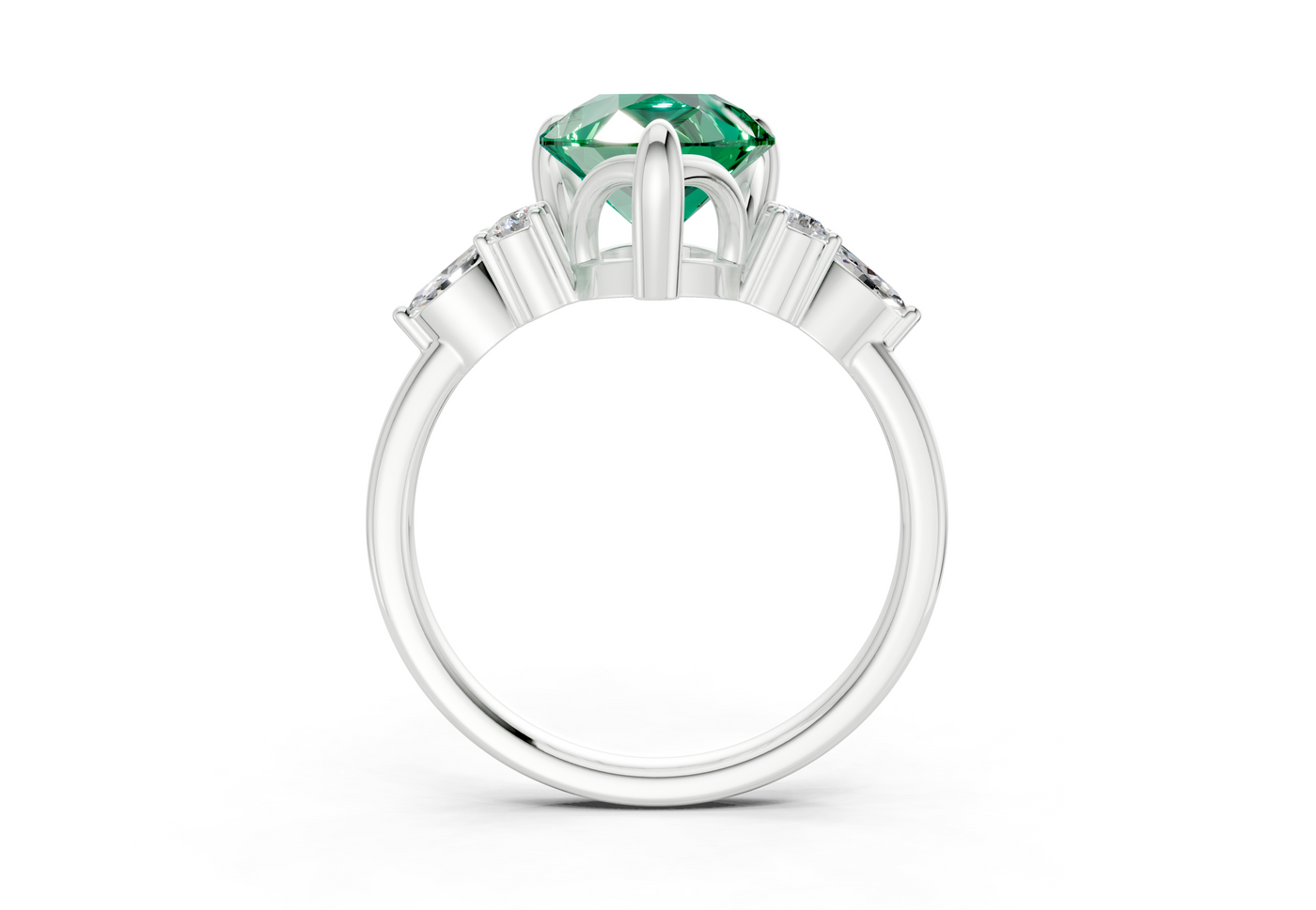Lyra Emerald Gemstone Accent Pear Cut 1.8mm Engagement Ring