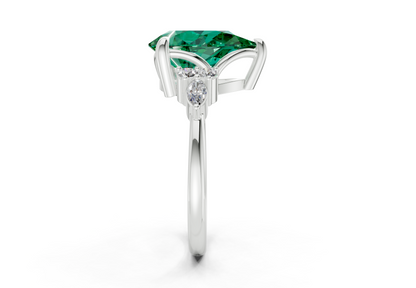 Lyra Emerald Gemstone Accent Pear Cut 2mm Engagement Ring