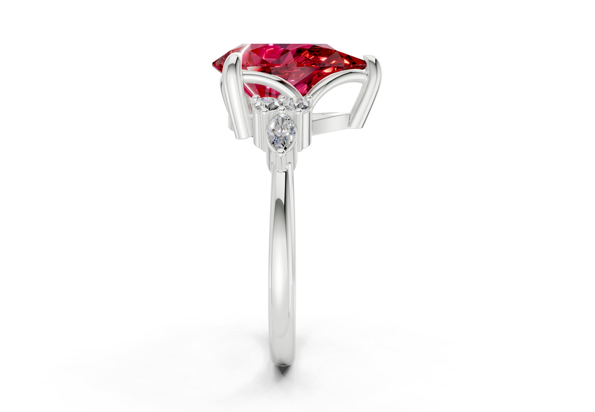 Lyra Ruby Gemstone Accent Pear Cut 1.8mm Engagement Ring