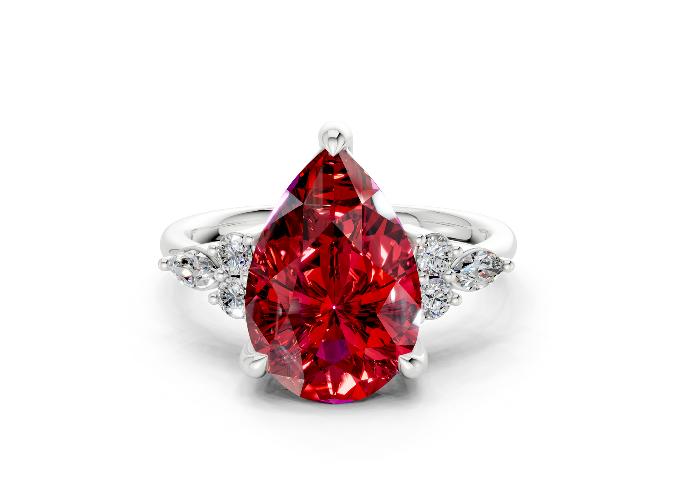 Lyra Ruby Gemstone Accent Pear Cut 2.3mm Engagement Ring