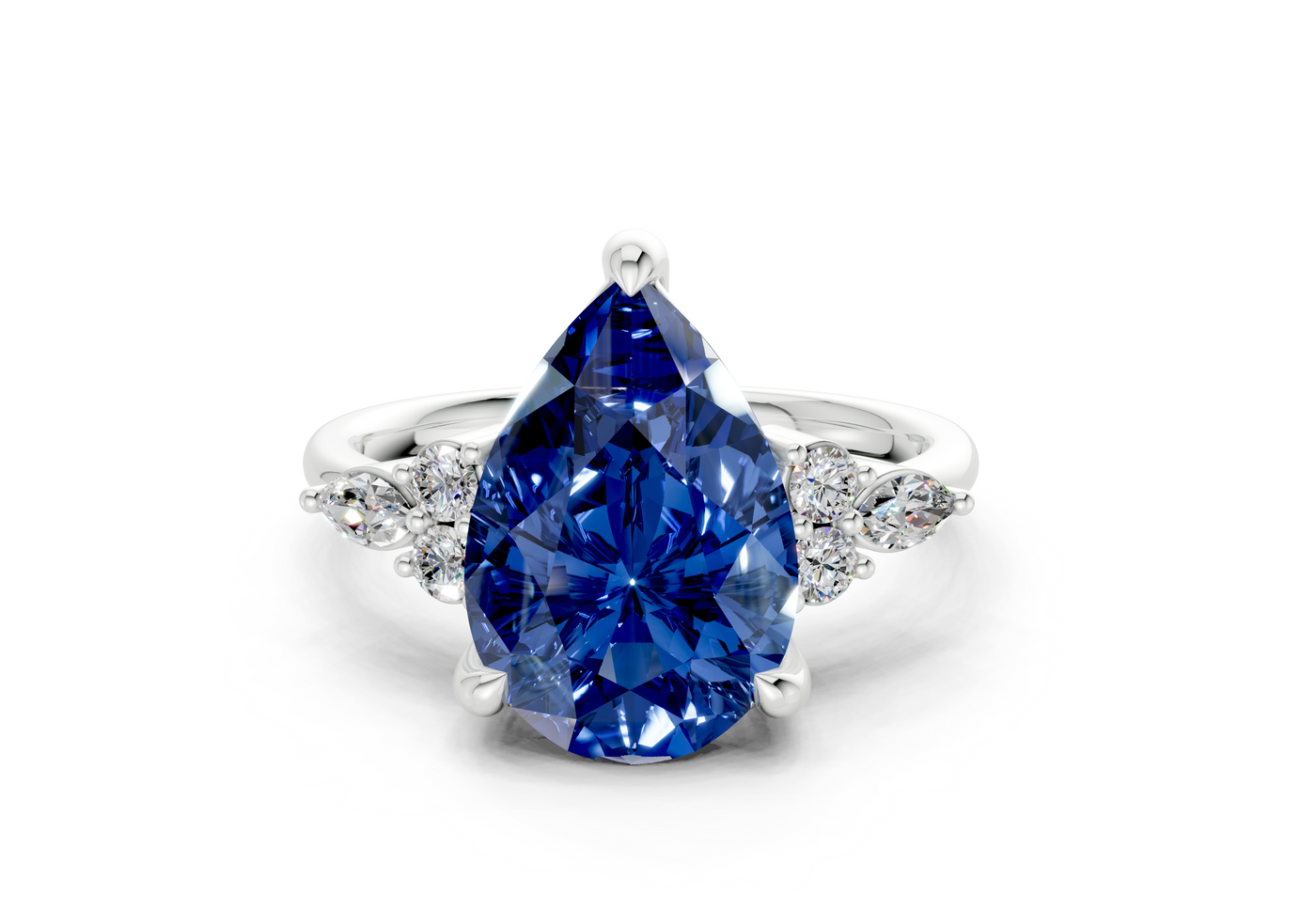 Lyra Sapphire Gemstone Accent Pear Cut 2mm Engagement Ring