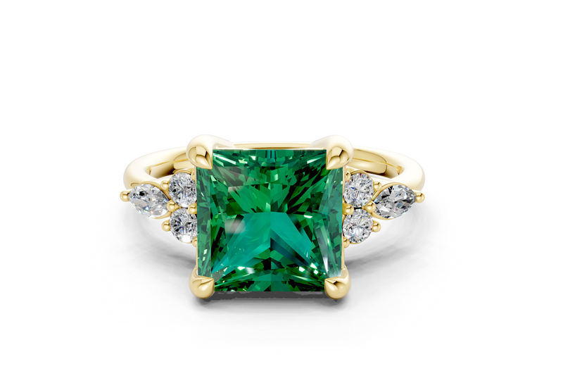 Lyra Emerald Gemstone Accent Princess Cut 2.3mm Engagement Ring