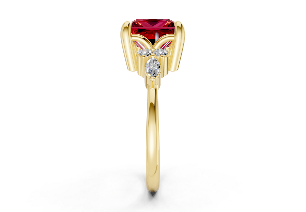 Lyra Ruby Gemstone Accent Princess Cut 2.3mm Engagement Ring