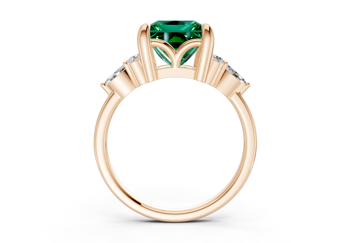 Lyra Emerald Gemstone Accent Princess Cut 2mm Engagement Ring