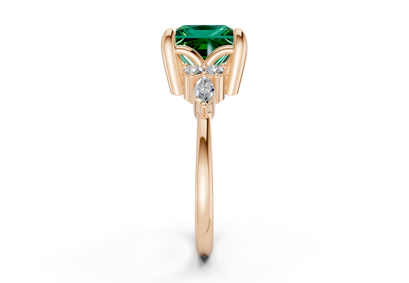 Lyra Emerald Gemstone Accent Princess Cut 2mm Engagement Ring
