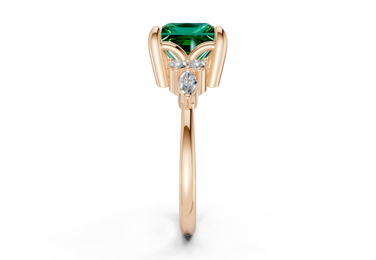 Lyra Emerald Gemstone Accent Princess Cut 1.8mm Engagement Ring
