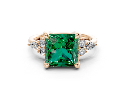 Lyra Emerald Gemstone Accent Princess Cut 1.8mm Engagement Ring