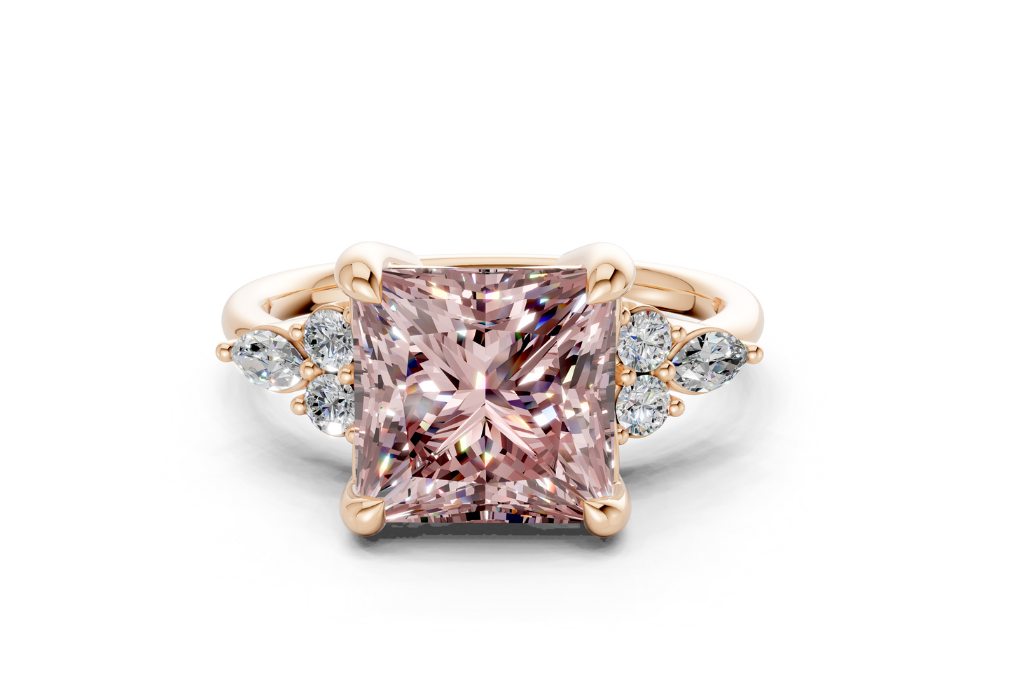 Lyra Pink Diamond Accent Princess Cut 2mm Engagement Ring