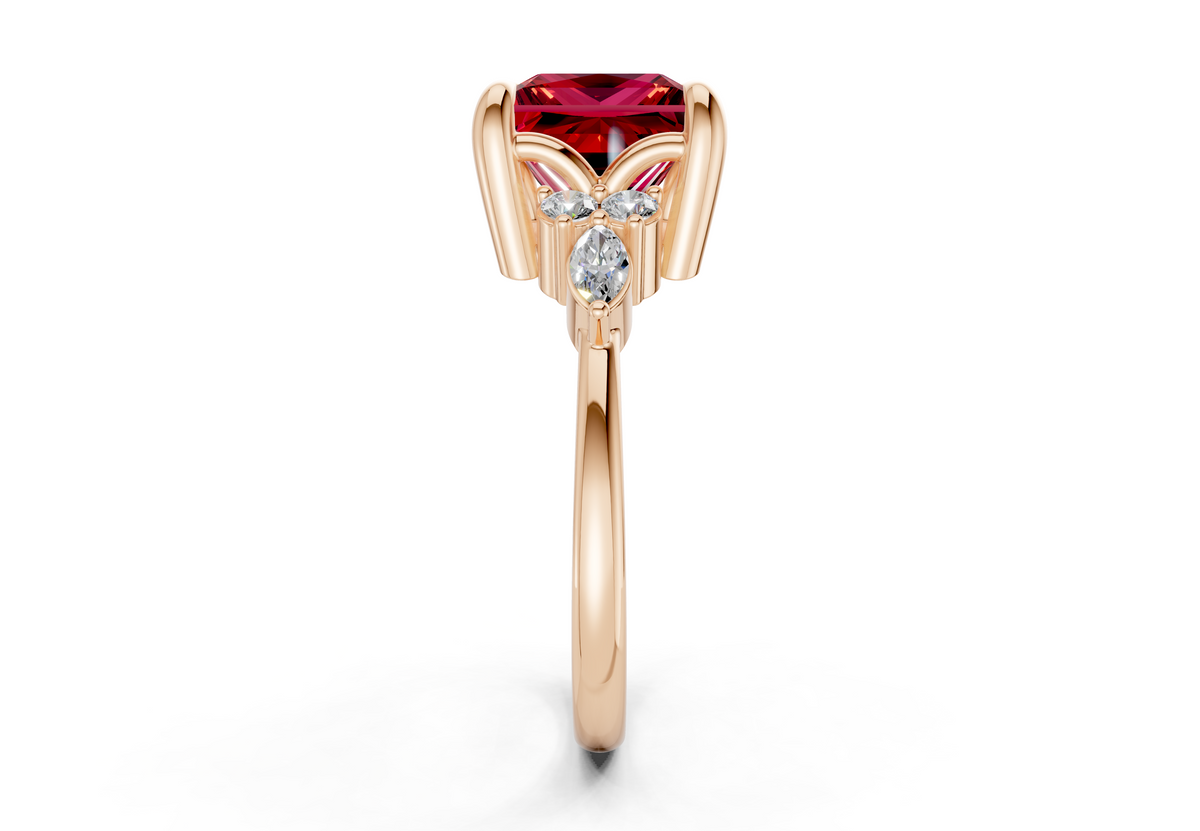 Lyra Ruby Gemstone Accent Princess Cut 2.3mm Engagement Ring