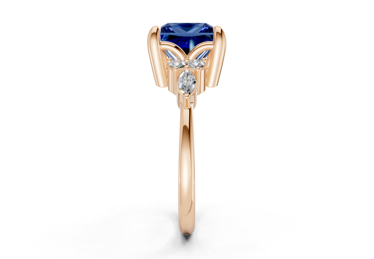 Lyra Sapphire Gemstone Accent Princess Cut 2.3mm Engagement Ring
