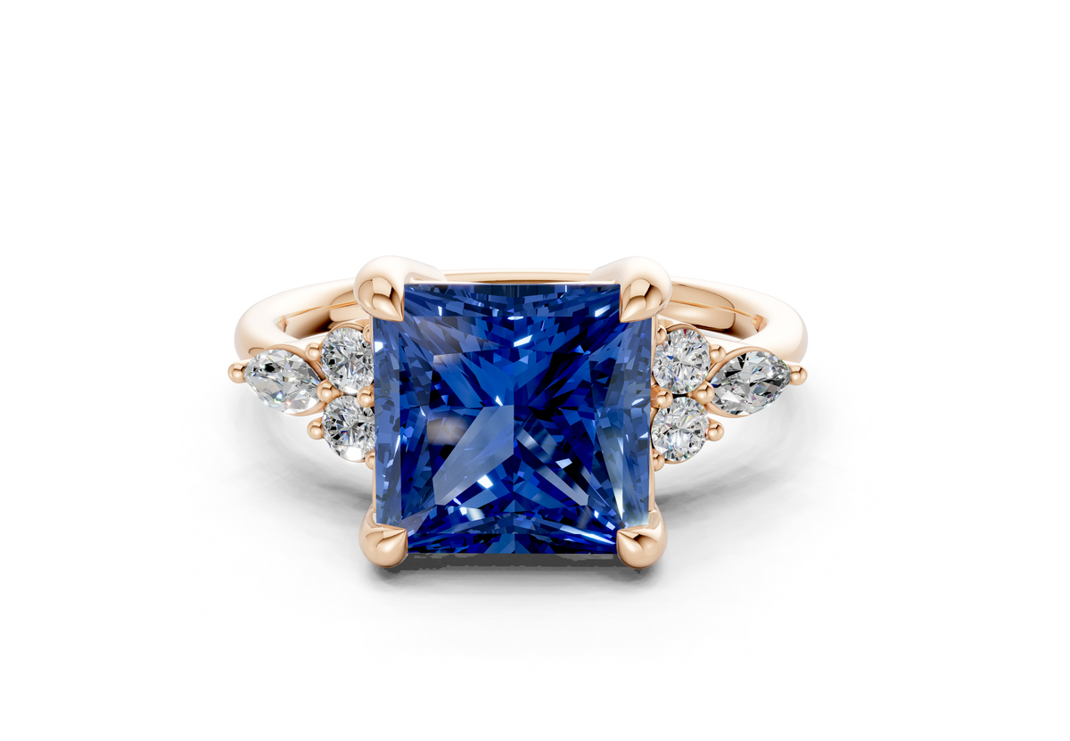 Lyra Sapphire Gemstone Accent Princess Cut 2.3mm Engagement Ring
