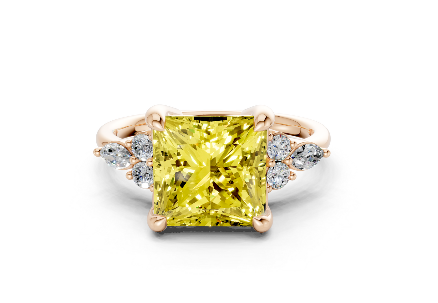 Lyra Yellow Diamond Accent Princess Cut 2mm Engagement Ring