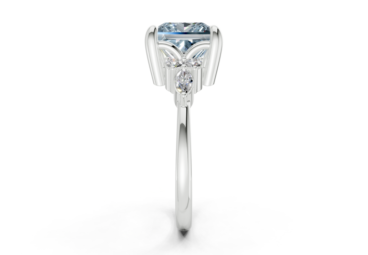 Lyra Blue Diamond Accent Princess Cut 1.8mm Engagement Ring
