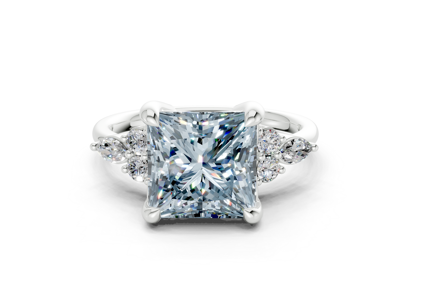 Lyra Blue Diamond Accent Princess Cut 2mm Engagement Ring