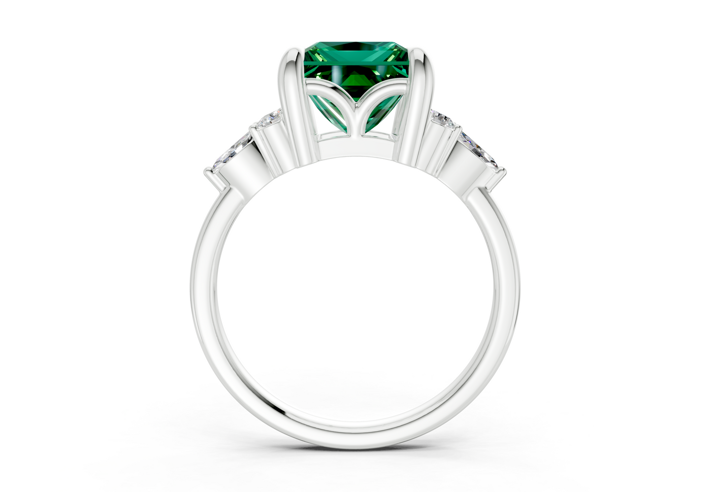 Lyra Emerald Gemstone Accent Princess Cut 2mm Engagement Ring