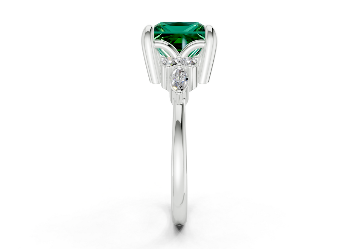 Lyra Emerald Gemstone Accent Princess Cut 2mm Engagement Ring