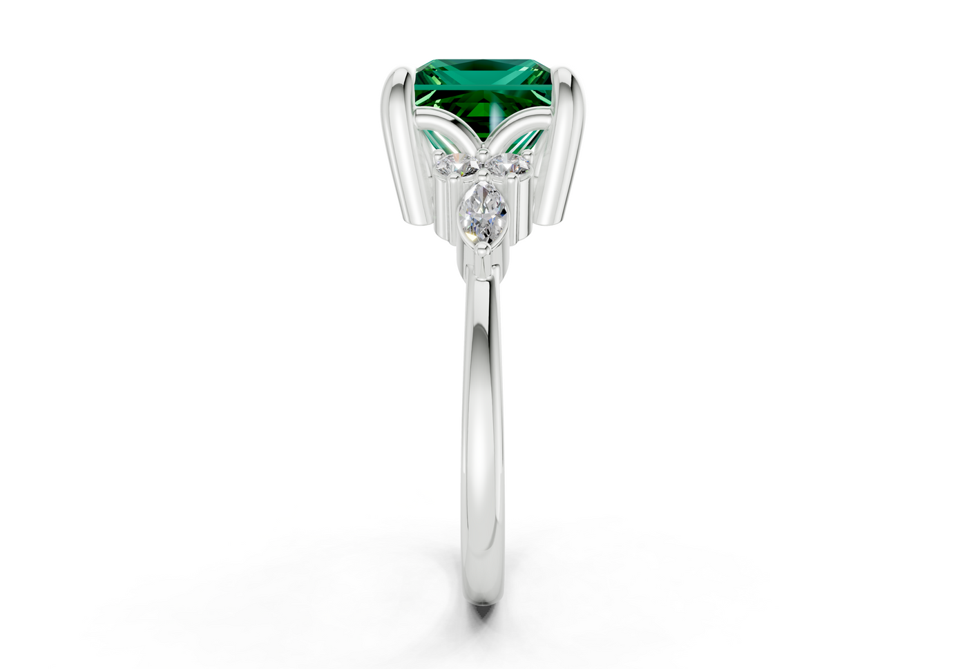 Lyra Emerald Gemstone Accent Princess Cut 1.8mm Engagement Ring