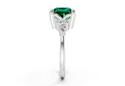 Lyra Emerald Gemstone Accent Princess Cut 1.8mm Engagement Ring