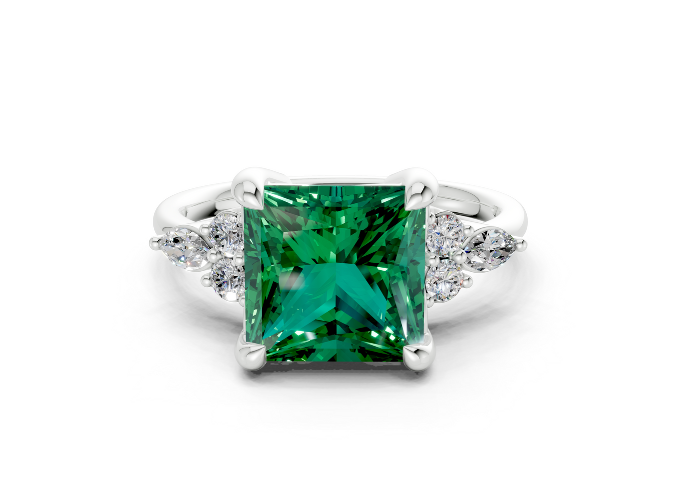 Lyra Emerald Gemstone Accent Princess Cut 2mm Engagement Ring
