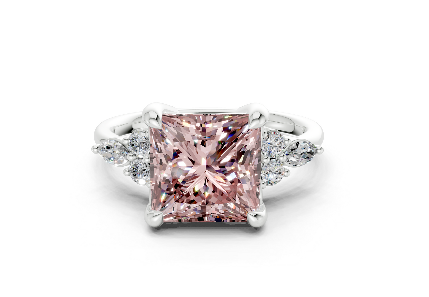 Lyra Pink Diamond Accent Princess Cut 2mm Engagement Ring