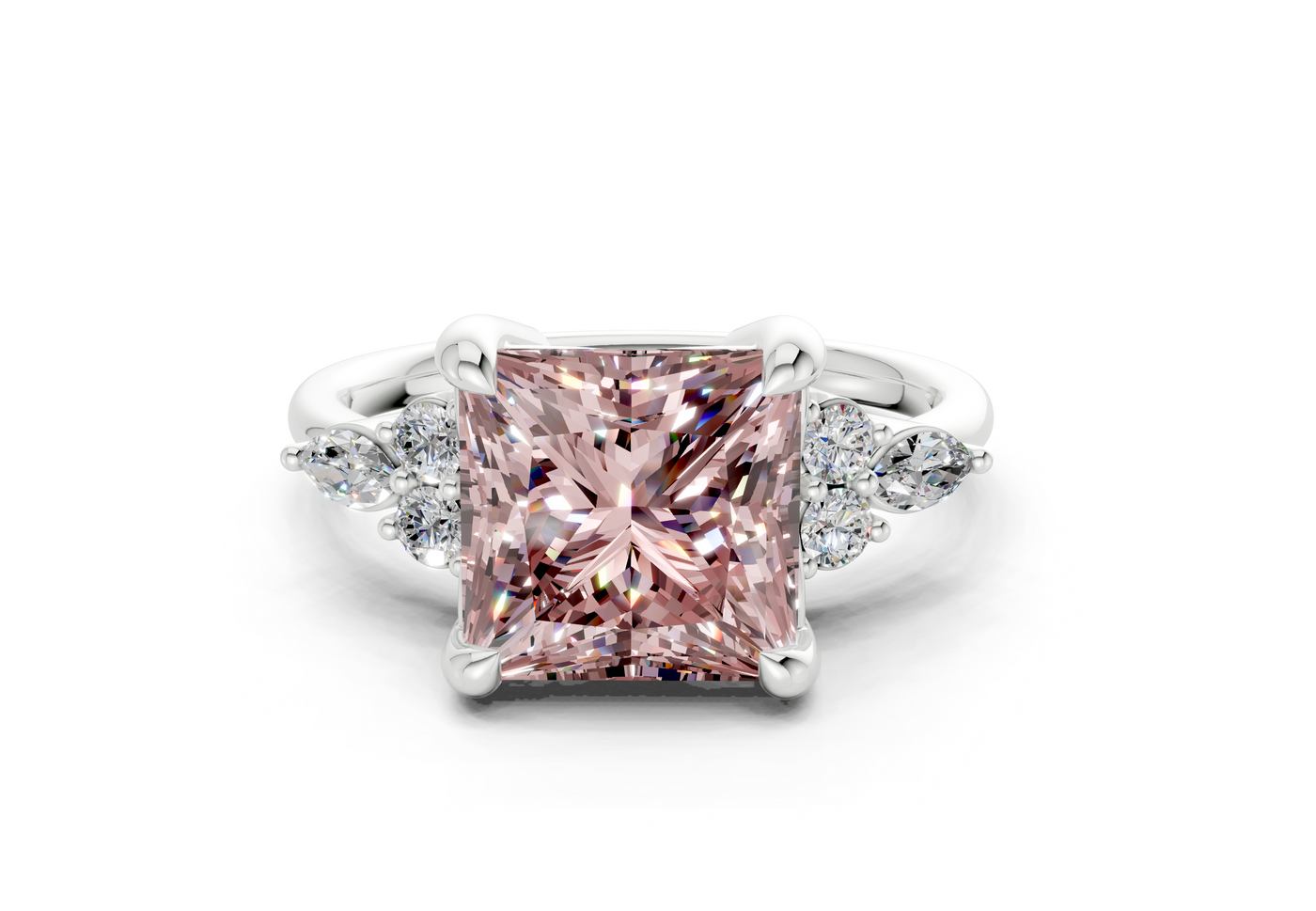 Lyra Pink Diamond Accent Princess Cut 1.8mm Engagement Ring