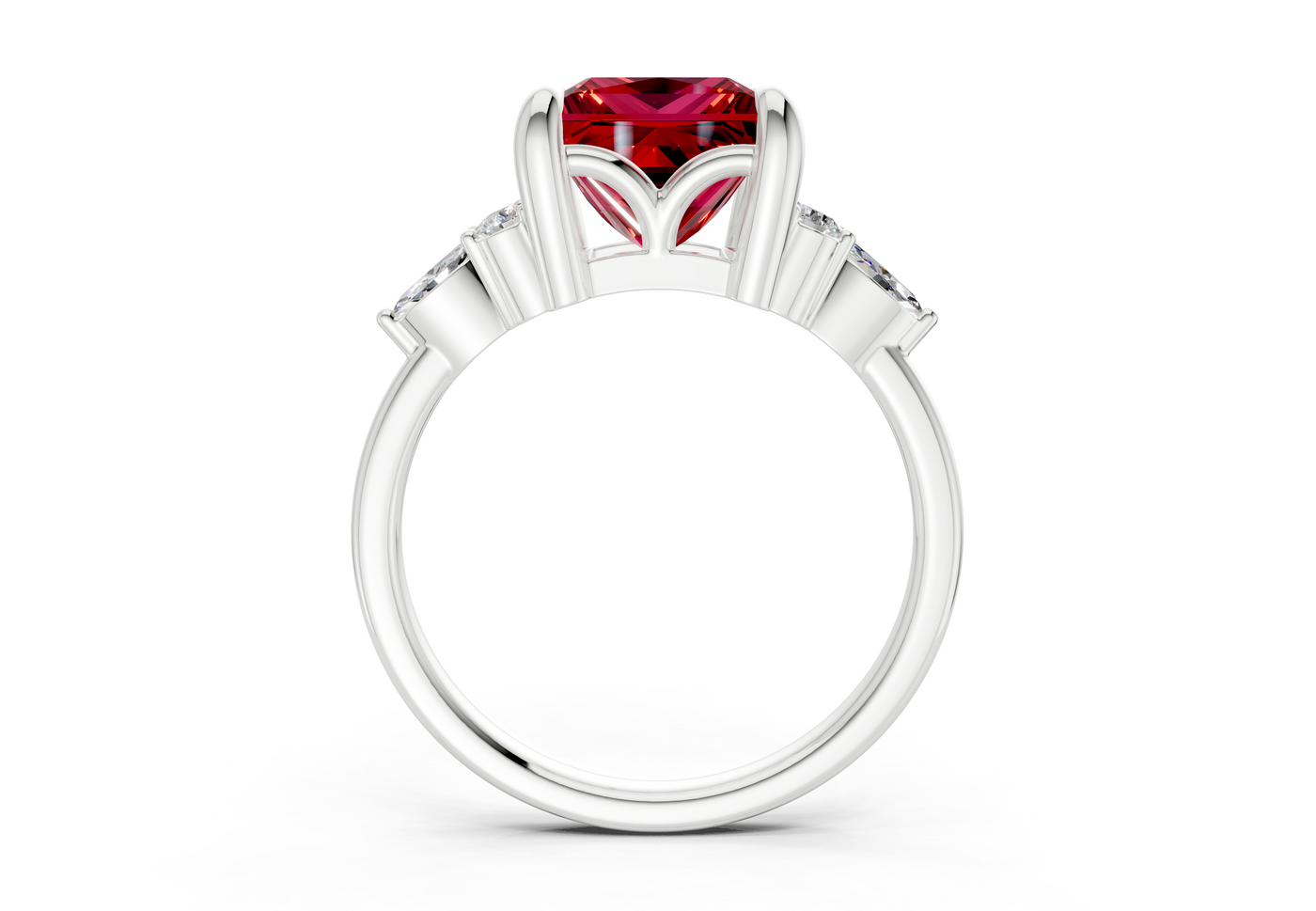 Lyra Ruby Gemstone Accent Princess Cut 2.3mm Engagement Ring