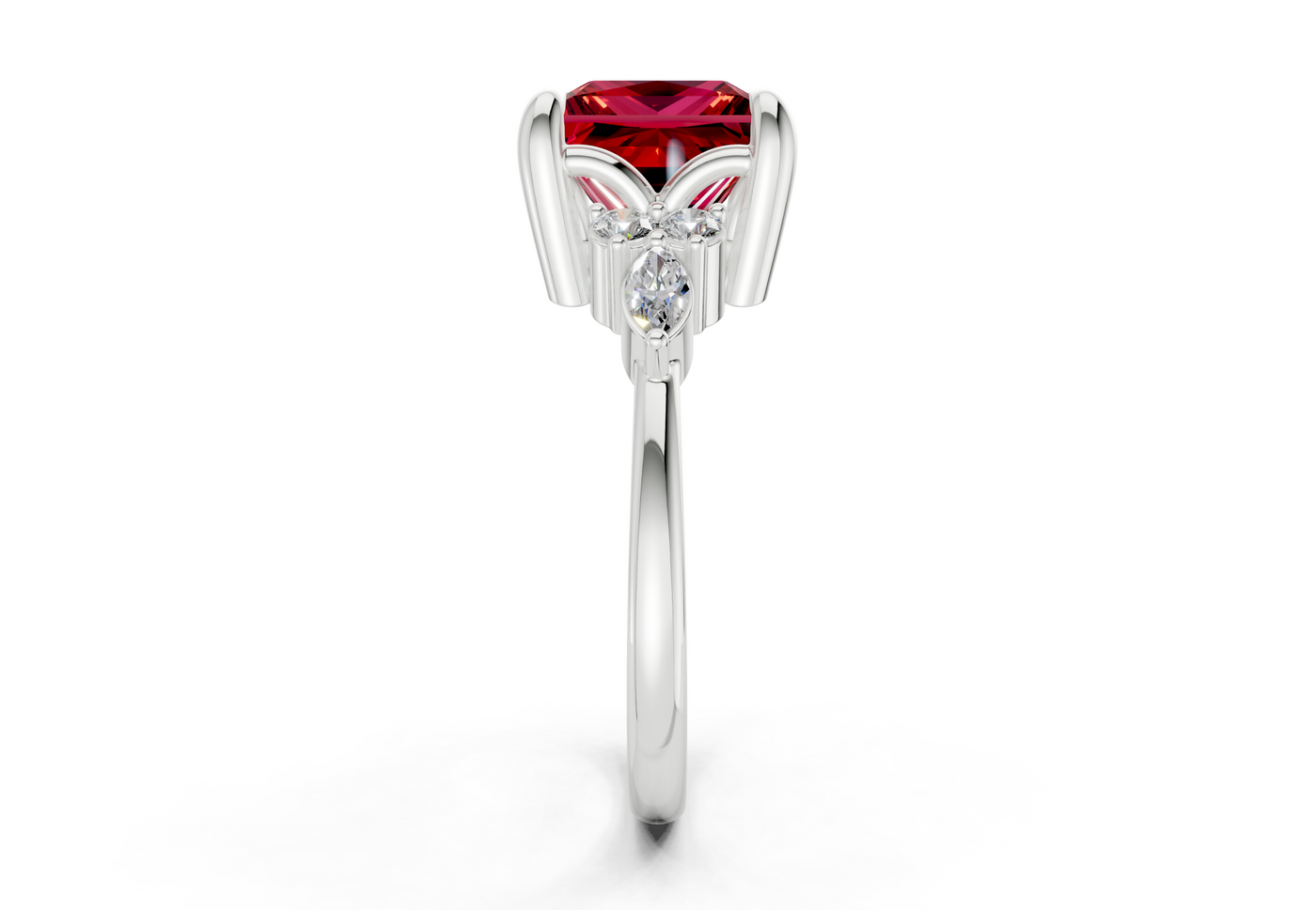 Lyra Ruby Gemstone Accent Princess Cut 2mm Engagement Ring