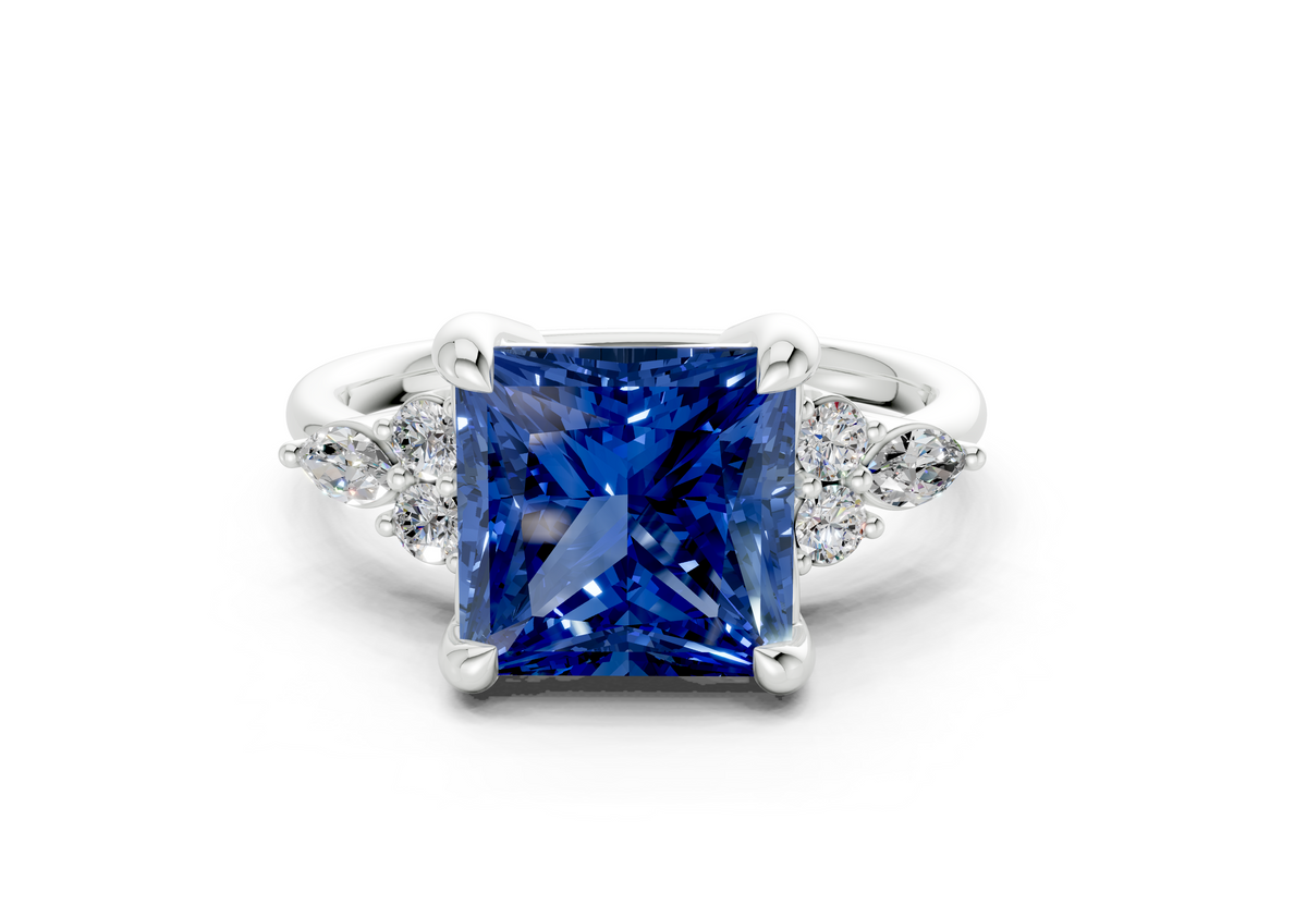 Lyra Sapphire Gemstone Accent Princess Cut 2.3mm Engagement Ring